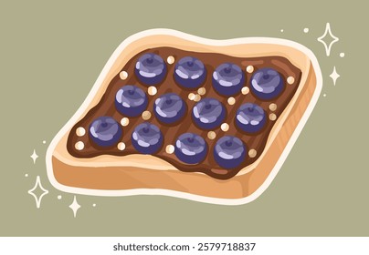 Nutritious Toast with Blueberries. Perfect Balanced snack. Vector.