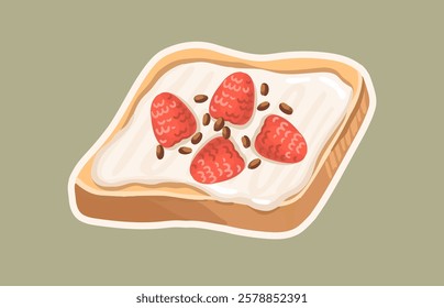 Nutritious Toast with Raspberry. Perfect Balanced snack. Vector.