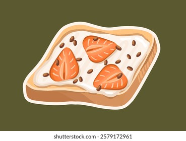 Nutritious Toast with Strawberries. Perfect Balanced snack. Vector.