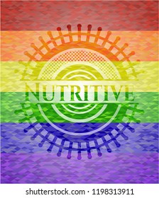 Nutritive emblem on mosaic background with the colors of the LGBT flag