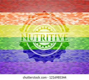 Nutritive emblem on mosaic background with the colors of the LGBT flag