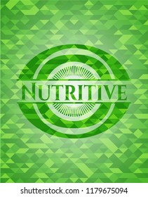 Nutritive green emblem. Mosaic background
