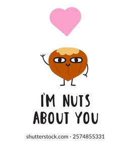 I'm nuts about you. Romantic scene. Design for Valentine's day. Flat vector illustration on white background.