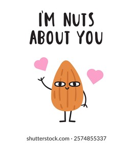 I'm nuts about you. Romantic scene. Fall in love. Flat design. Illustration for Valentine's day.