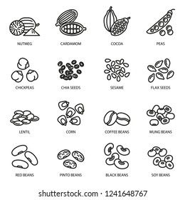 Nuts, beans and seeds line icon set, food symbols collection.