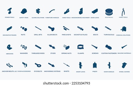 nuts and bolts with electric icon set