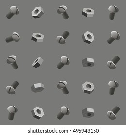 Nuts and bolts. Hex bolt, hex nut, fastener. Vector illustration