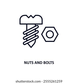 nuts and bolts outline icon.  Thin line icon from construction tools collection. Editable vector isolated on white background