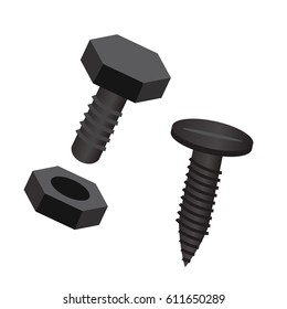 nuts, bolts and screws vector 3D graphics