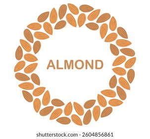 Nuts circle frame. Round almond border. Flat Vector illustration isolated on white background