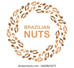 Nuts circle frame. Round brazilian nut border. Flat Vector illustration isolated on white background