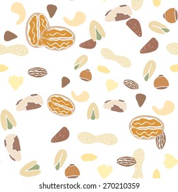 Nuts collection print seamless pattern. Vector nut set. Tileable background for fabric and texture