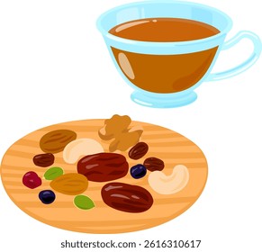 Nuts, dried fruit, tea and snacks