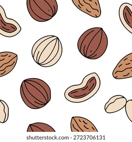 Concepto de nueces y frutas secas como Create un patrón de azulejos sin costuras con nueces de estilo de dibujos animados y frutas secas que enfatizan sus texturas y colores para una sensación festiva de Yalda Night. en Foto Stock Concepto, espacio de copia para publicidad o Anuncio con foto realista como detalle de alta calidad --ar 7:2 --tile