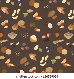 nuts food collection vector doodle pattern.