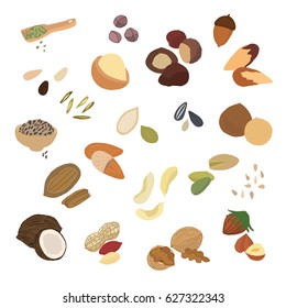 nuts food collection vector doodle set.