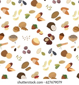 nuts food collection vector doodle pattern.
