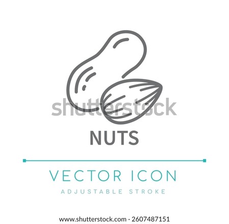 Nuts Food Line Icon, Nut Types Packaging Label, Food Ingredients Logo
