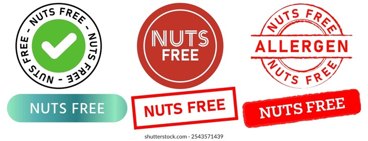 Nuts free allergen information stamp colorful packaging watermark allergy peanut intolerant healthy badge sticker emblem seal design icon set collection