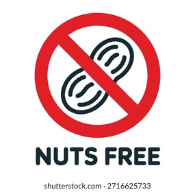 Nueces Icono de advertencia de alergia gratis con símbolo prohibido, diseño de etiqueta de seguridad alimentaria para embalaje, menú de restaurante, atención médica e información dietética