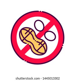Nuts free line color icon. Allergenic ingredient. Food intolerance. Sign for web page, mobile app, button, logo. Vector isolated button. Editable stroke.