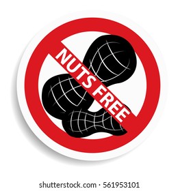 Nuts free sign on white background.vector illustration