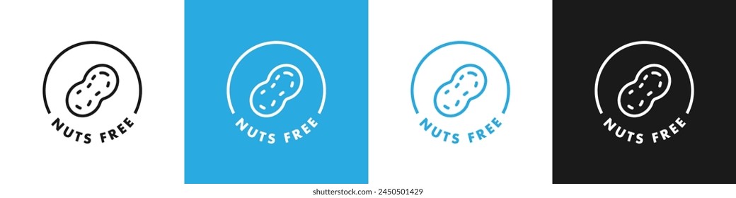 Nuts free sticker, label or template set. Nuts free icon sign. Diet concept. Healthy eating. Natural and organic foods.