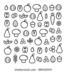 Nuts, Fruit And Vegetable Icon Set