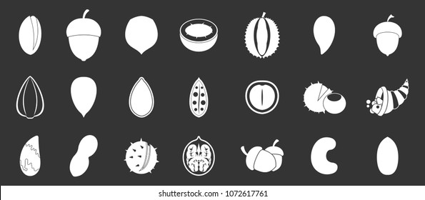 Nuts icon set vector white isolated on grey background 