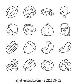 nuts icons set. Collection of various products. Line with editable stroke