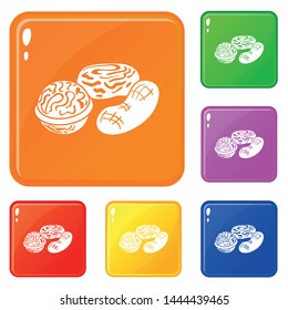 Nuts icons set collection vector 6 color isolated on white background