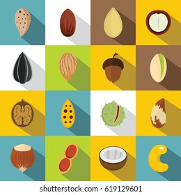 Nuts icons set. Flat illustration of 16 nuts vector icons for web