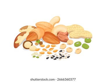 Nueces aisladas sobre fondo blanco. Vector de dibujos animados Icon. Serie de alimentos y bebidas e ingredientes para cocinar. Ilustrador de Vector Ilustración de stock