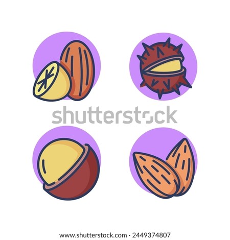 Nuts line icon set. Almonds, chestnuts, shells, macadamia, nuts set. Types nuts concept.Vector illustration for web design and apps