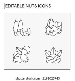  Nuts line icons set. Tasty and healthy snacks. Ingredients for food preparation.Balanced nutrition concept. Isolated vector illustration. Editable stroke