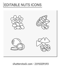  Nuts line icons set. Tasty and healthy snacks. Ingredients for food preparation.Balanced nutrition concept. Isolated vector illustration. Editable stroke
