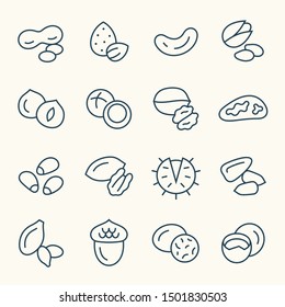 Nuts line vector icon set