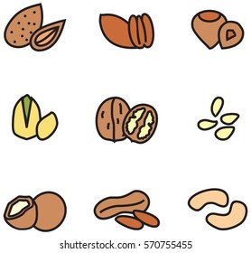 Nuts linear colored icons