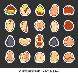 Nuts organic snack. Sticker Bookmark. Healthy food. Hand drawn style. Vector drawing. Collection of design elements.