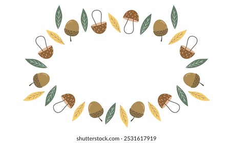 nuts. an ornament made of nuts. a natural product. a frame made of nuts. food. autumn harvest. beautiful frame. a template for creating postcards. vector. doodle drawing. on a white background.