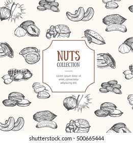 Nuts Package Design Hand Draw Sketch to Promote Your Product. Vector illustration for signboards, packaging, menu design, interior decorating and other product design. Raw healthy vegan food