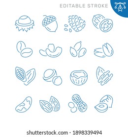 Nuts related icons. Editable stroke. Thin vector icon set