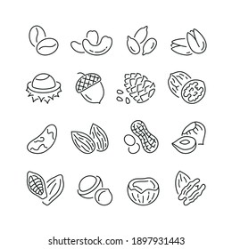 Nuts related icons: thin vector icon set, black and white kit