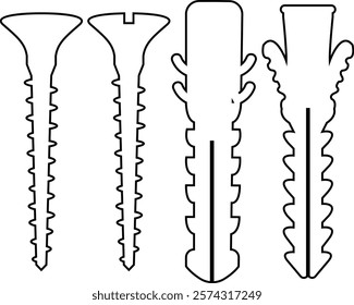 Nuts , screws, rivets, and bolts con set. Equipment stainless, fasteners, metal fixation gear black line vector collection isolated on transparent background. Building tools construction sign