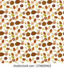 Nuts seamless pattern on the white background. Vector illustration