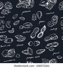 Nuts seamless pattern. Useful for restaurant identity, packaging, menu design and interior decorating.