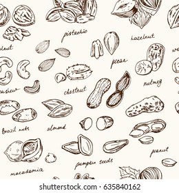 Nuts seamless pattern. Useful for restaurant identity, packaging, menu design and interior decorating.