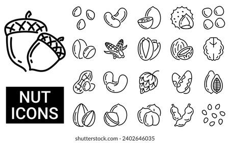 Nuts, seeds and beans icon collection set. Vector illustration