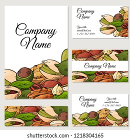 Nuts and seeds collection. Hand drawn elements. Flyer, booklet advertising and design. Vector illustration.