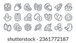 Nuts and seeds editable stroke outline icons set isolated on white background flat vector illustration. Pixel perfect. 64 x 64.